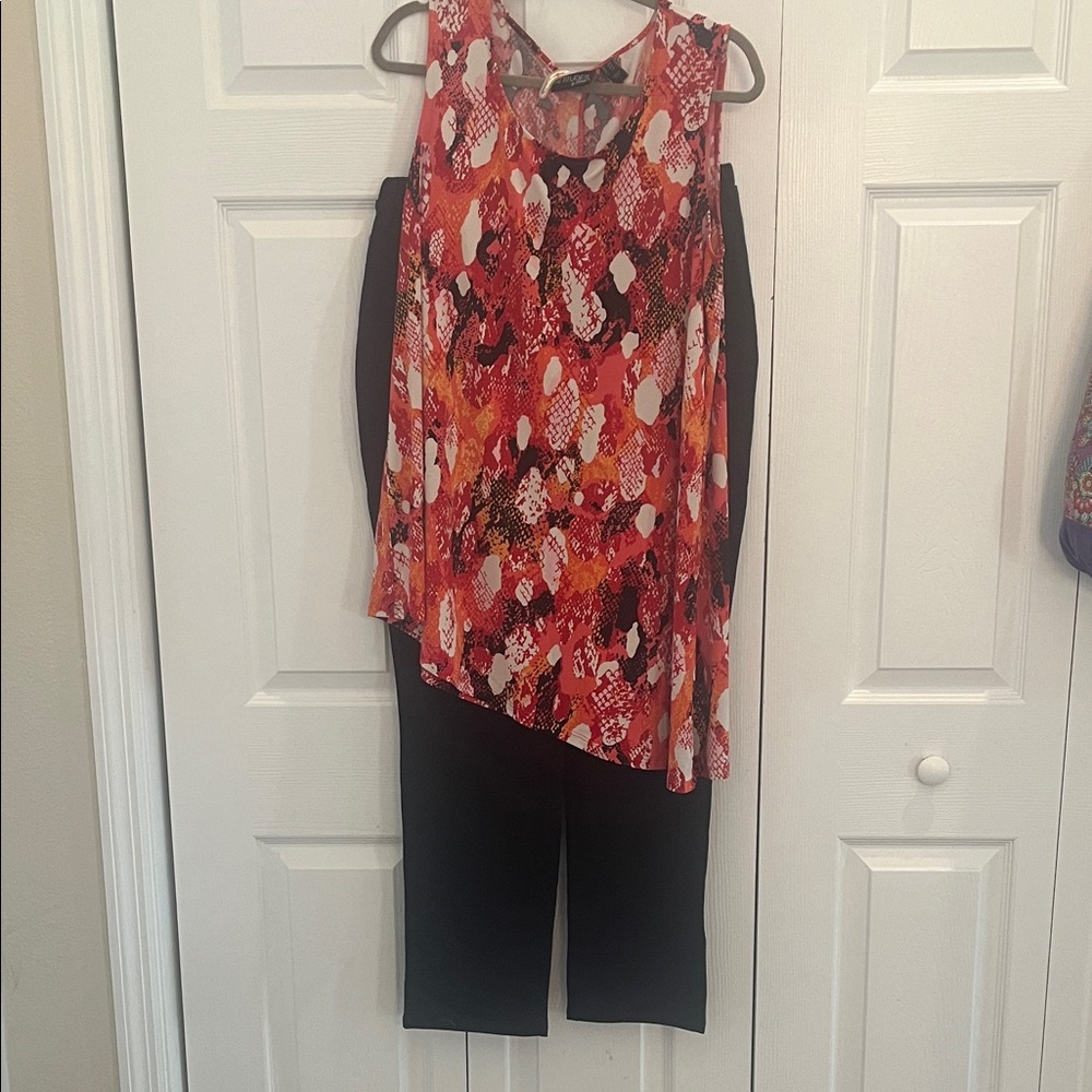 Attitudes by Renee Red and Black Asymmetrical Blouse (blouse only)